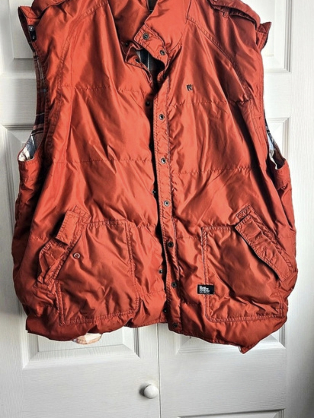 Rocawear Classic Puffer Vest with Plaid Lining Plaid Lined Vest in Orange 3X